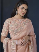 Peach Glace Tissue Party Wear Saree